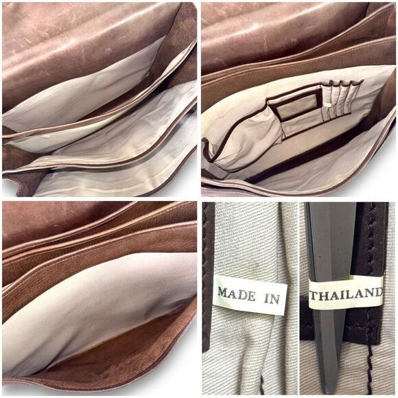 Vintage Brown Leather Briefcase Messenger Shoulder Bag Multi Pocket Accordion - Picture 10 of 16